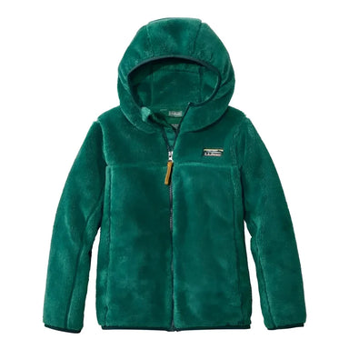 L.L. Bean Kid's Hi-Pile Fleece Hoodie in antique green, flat front view