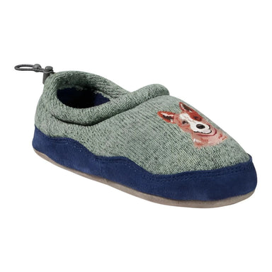 Kid's Sweater Fleece Slippers in faded sage dogs, front view