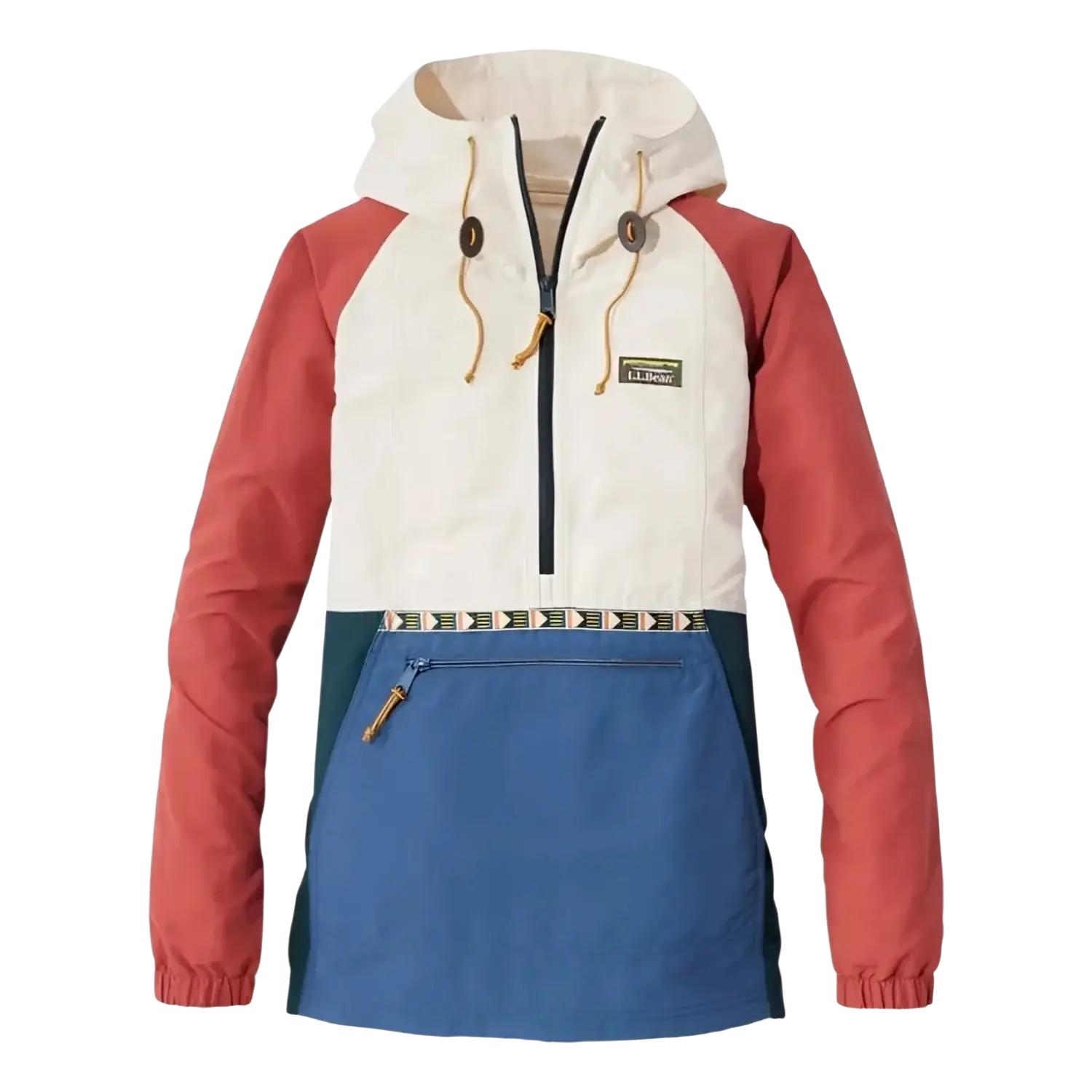 L.L. Bean Women's Mountain Classic Anorak in natural and bright mariner, flat front view