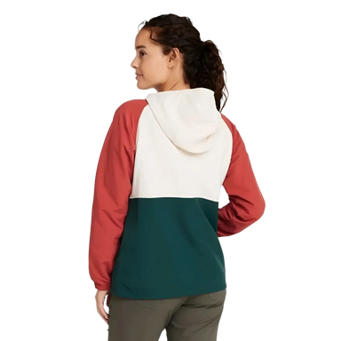 L.L. Bean Women's Mountain Classic Anorak in natural and bright mariner, on model back view