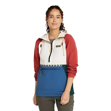 L.L. Bean Women's Mountain Classic Anorak in natural and bright mariner, on model front view
