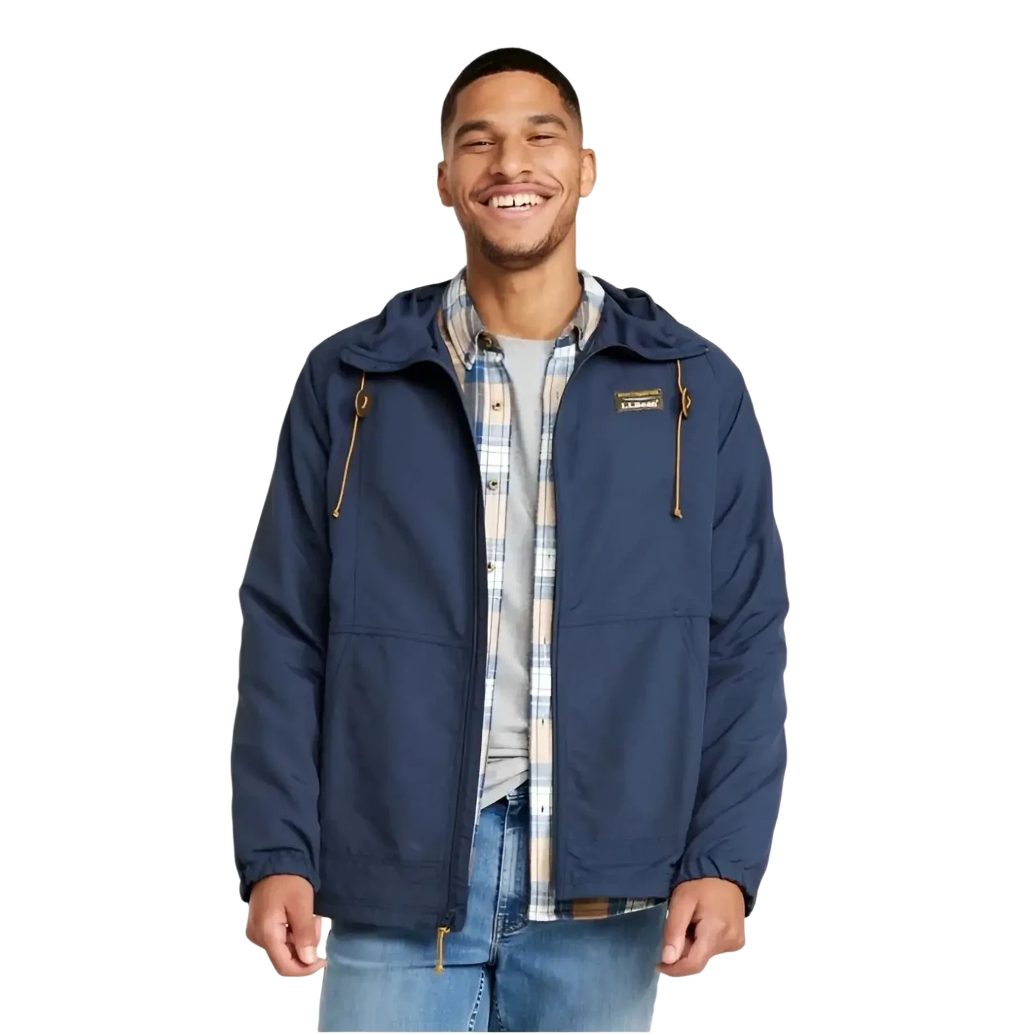 LL Bean Men's Mountain Classic Full-Zip Jacket in nautical navy, on model front