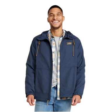 LL Bean Men's Mountain Classic Full-Zip Jacket in nautical navy, on model front