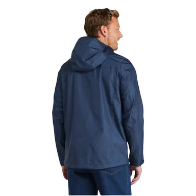 L.L. Bean Men's Trail Model Rain Jacket in navy, on model back view