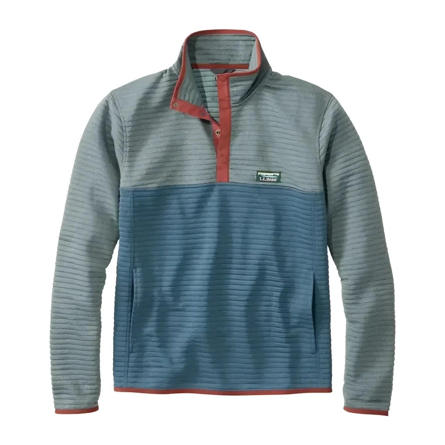 L.L. Bean Men's Airlight Knit Pullover in forest gray & rangeley blue, flat front