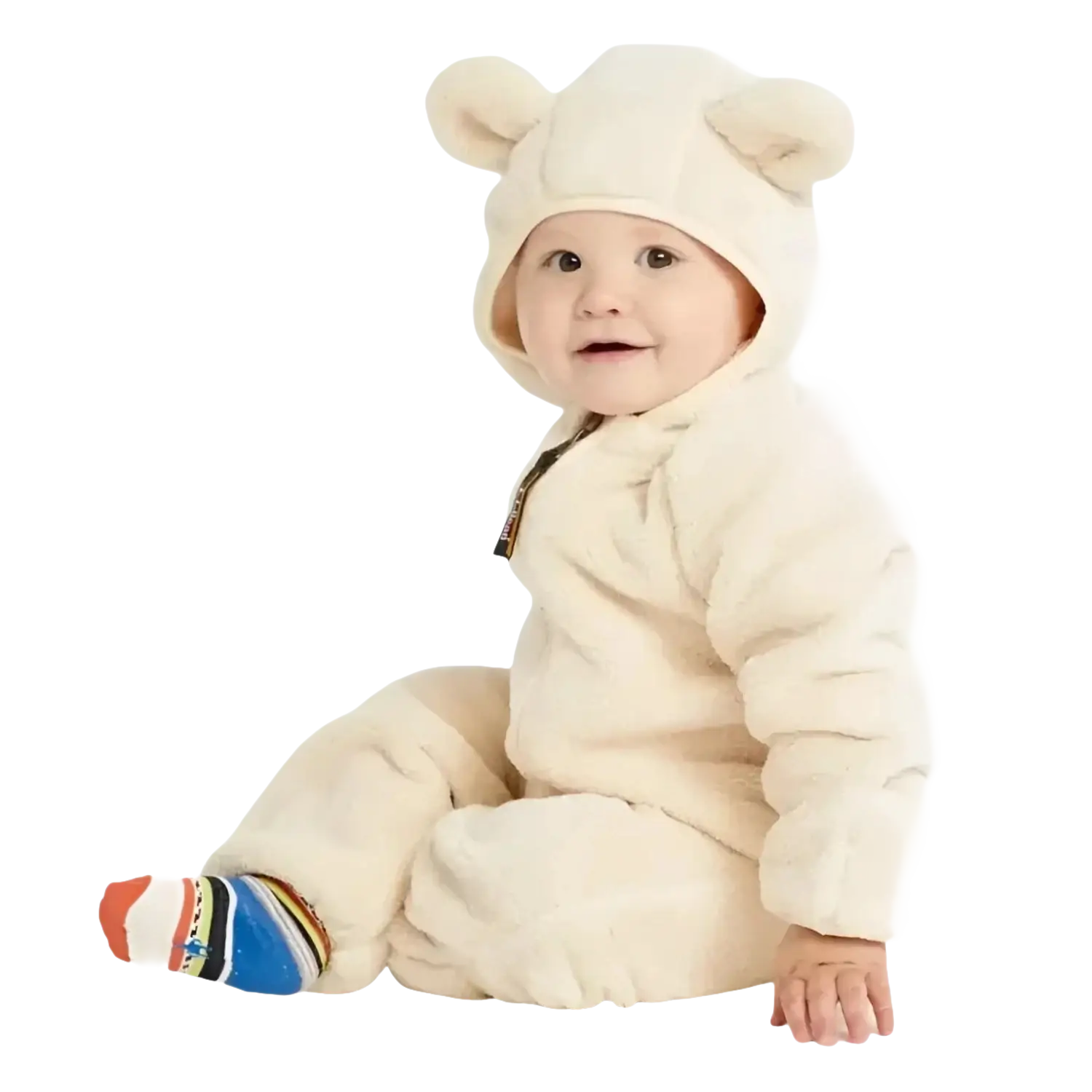 L.L. Bean Baby Hi-Pile Fleece Bunting in natural, model front view