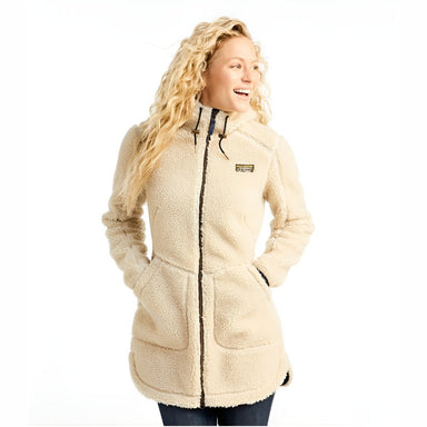 L.L. Bean Women's Mountain Pile Fleece Coat in natural, on model front view