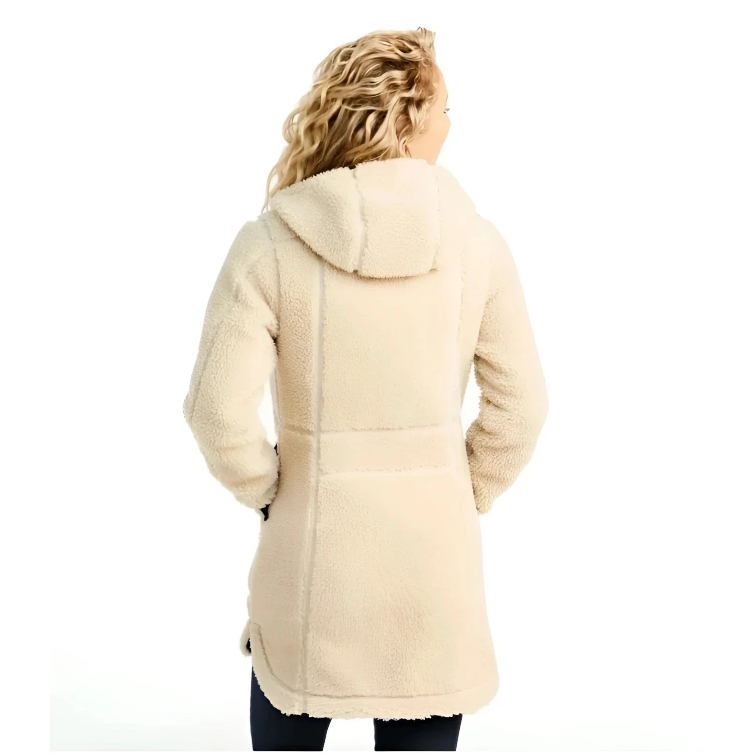L.L. Bean Women's Mountain Pile Fleece Coat in natural, model back view