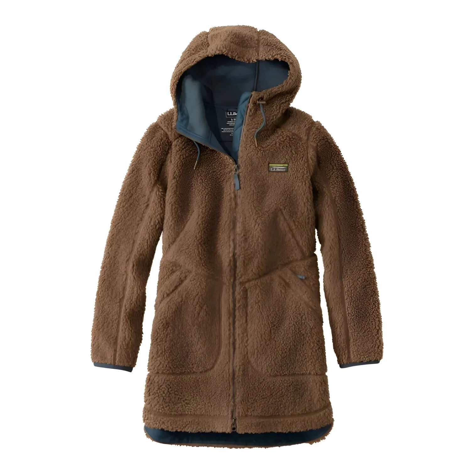 L.L. Bean Women's Mountain Pile Fleece Coat in soft khaki, front view
