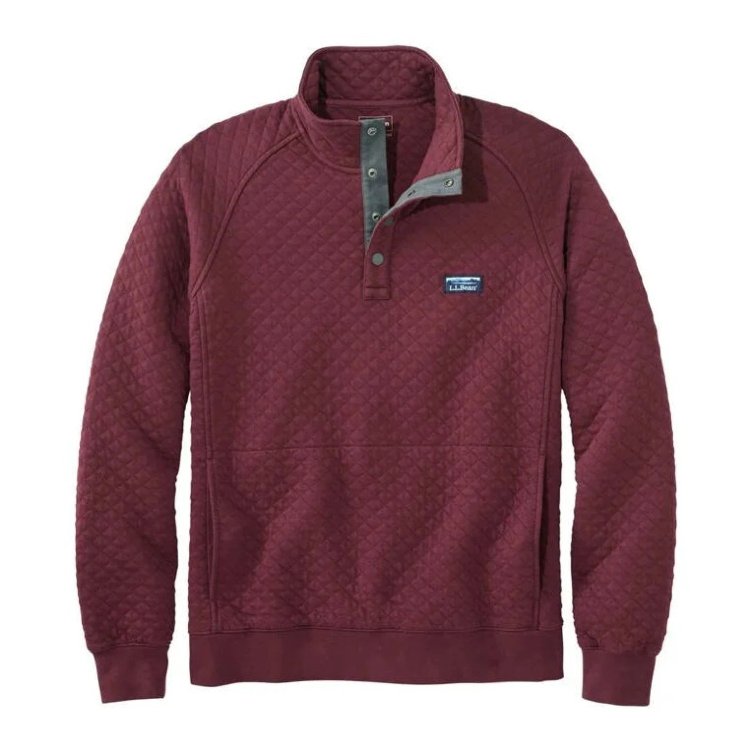 L.L. Bean Men's Quilted Mockneck Sweatshirt in deep wine, flat front