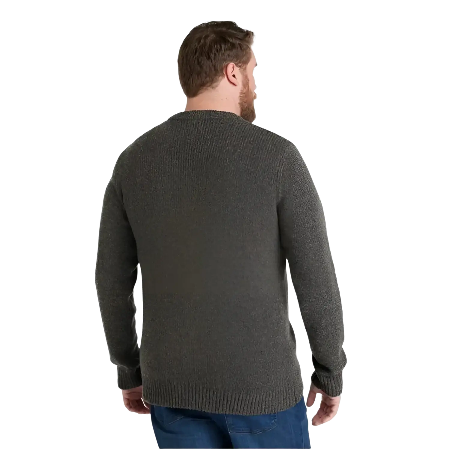 L.L. Bean Men's Bean's Classic Ragg Wool Crewneck Sweater in charcoal, on model back view