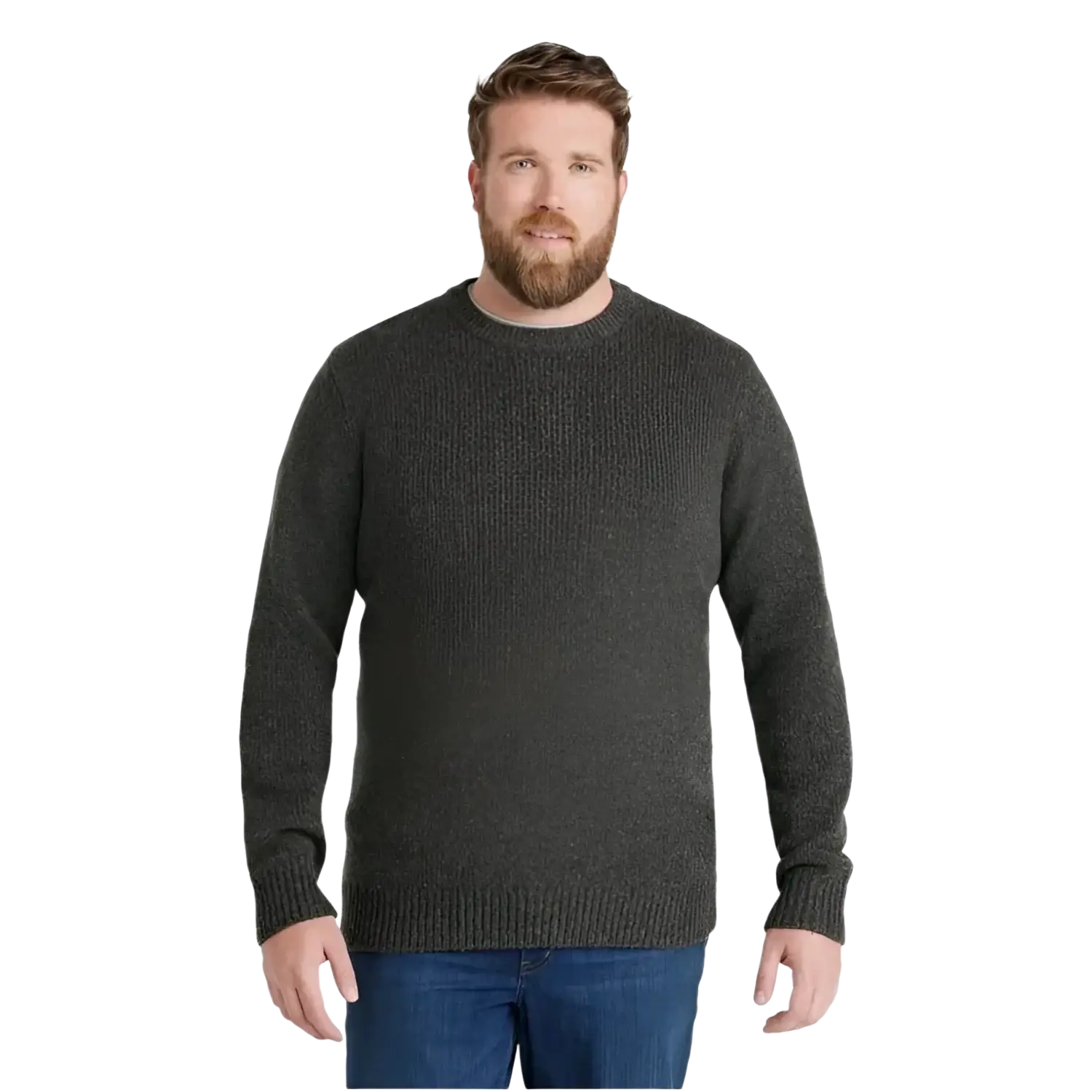 L.L. Bean Men's Bean's Classic Ragg Wool Crewneck Sweater in charcoal, on model front view