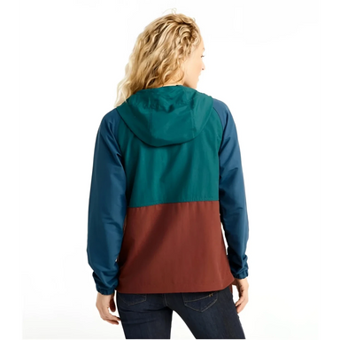 L.L. Bean Women's Mountain Classic Jacket in spruce & tuscan olive, on model back  view