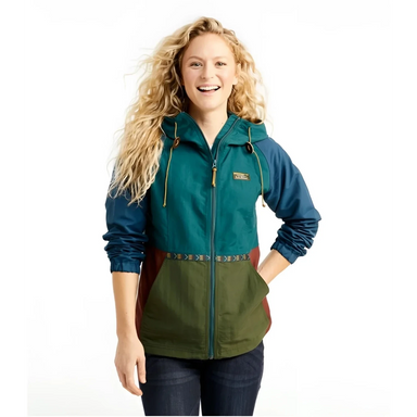 L.L. Bean Women's Mountain Classic Jacket in spruce & tuscan olive, on model front view