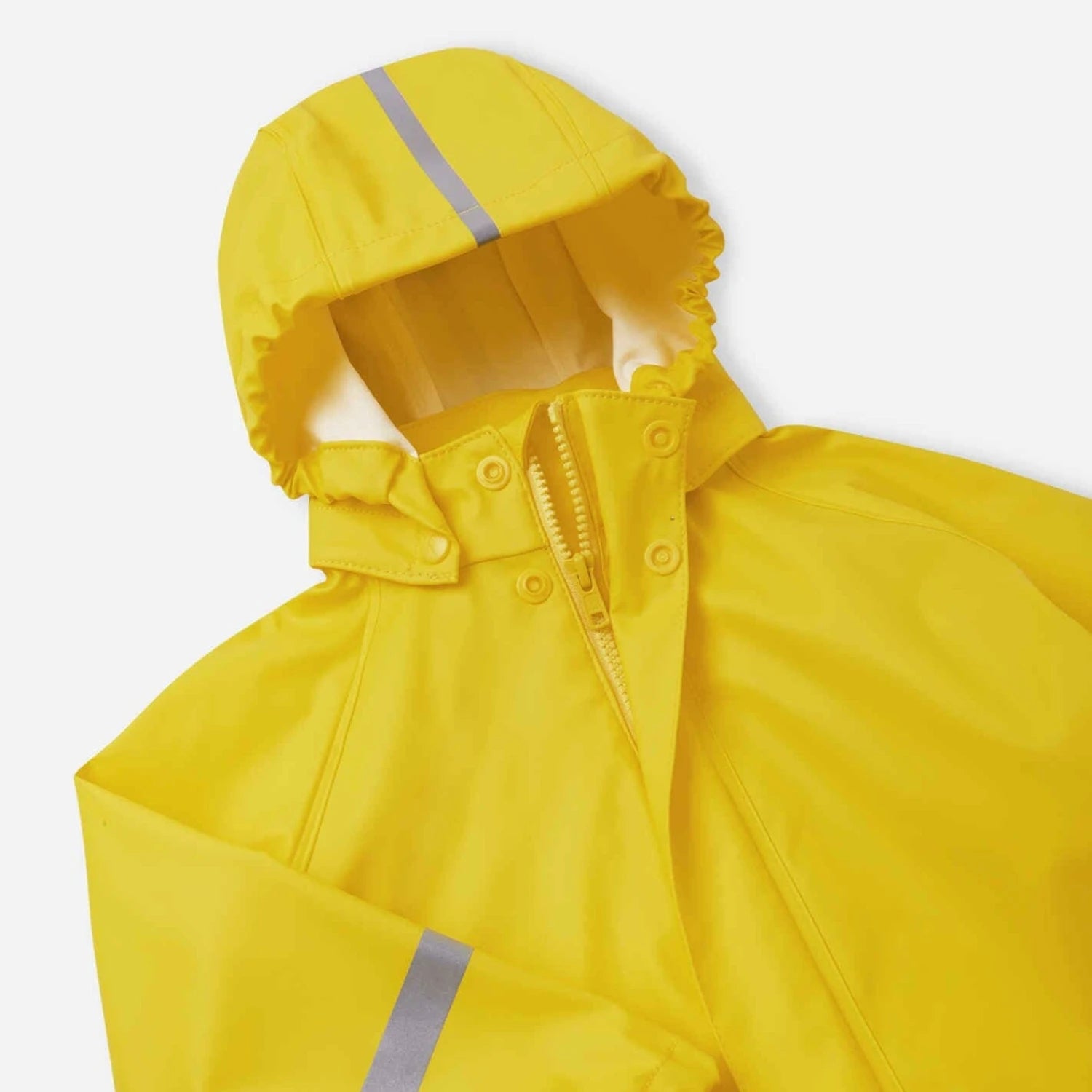 Reima Kid's Lampi Rubber Rain Jacket in yellow, front detail view