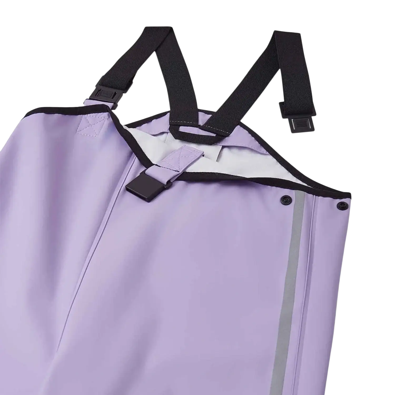 Reima Toddler's Lammikko Rubber Rain Pants in blooming lilac, front unclipped view