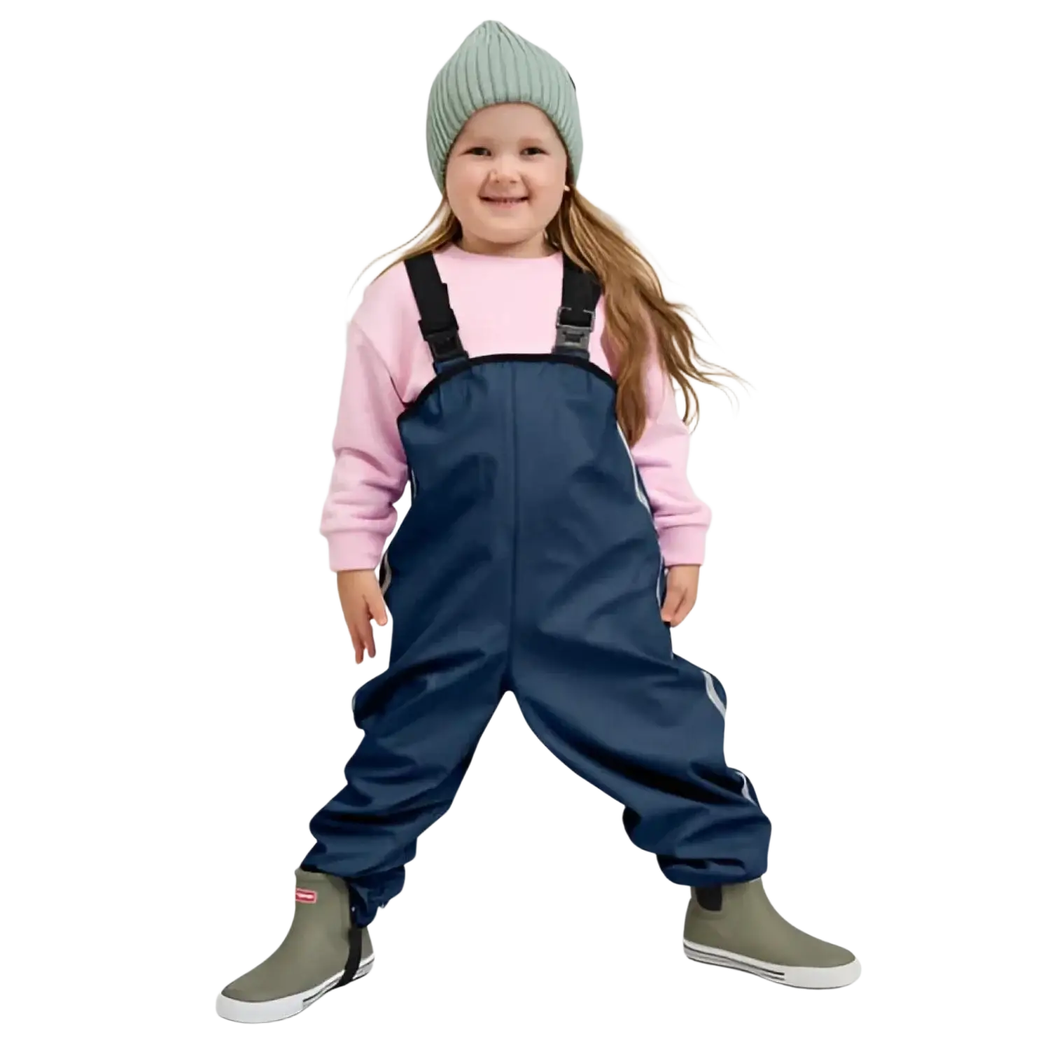 Reima Toddler's Lammikko Rubber Rain Pants in navy, model front view