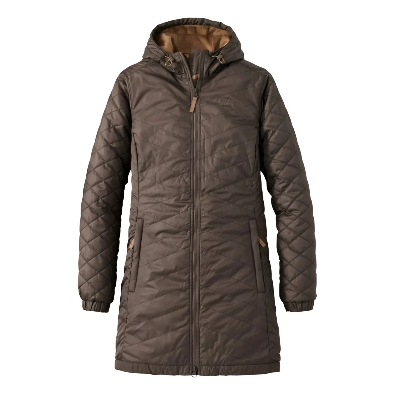 L.L. Bean Women's Fleece-Lined Primaloft Coat in dark cinder, flat front view