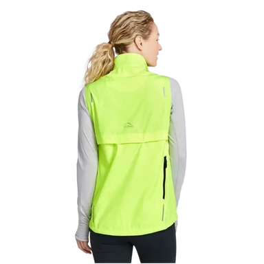 L.L. Bean Women's Bean Bright Multisport Vest in neon yellow, on model back view