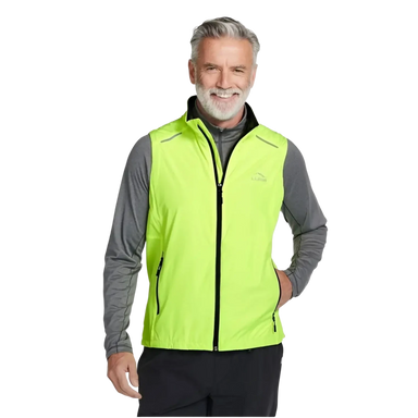 LL Bean Men's Bean Bright Multisport Vest in neon yellow, on model front view