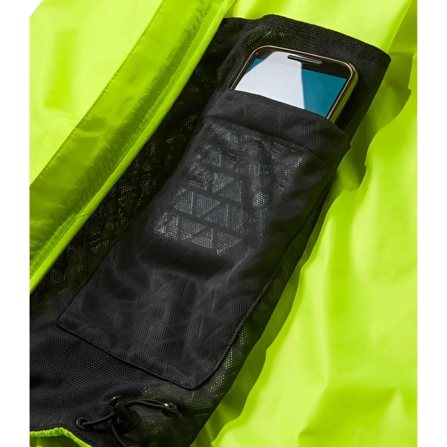 LL Bean Men's Bean Bright Multisport Vest in neon yellow, phone pocket detail