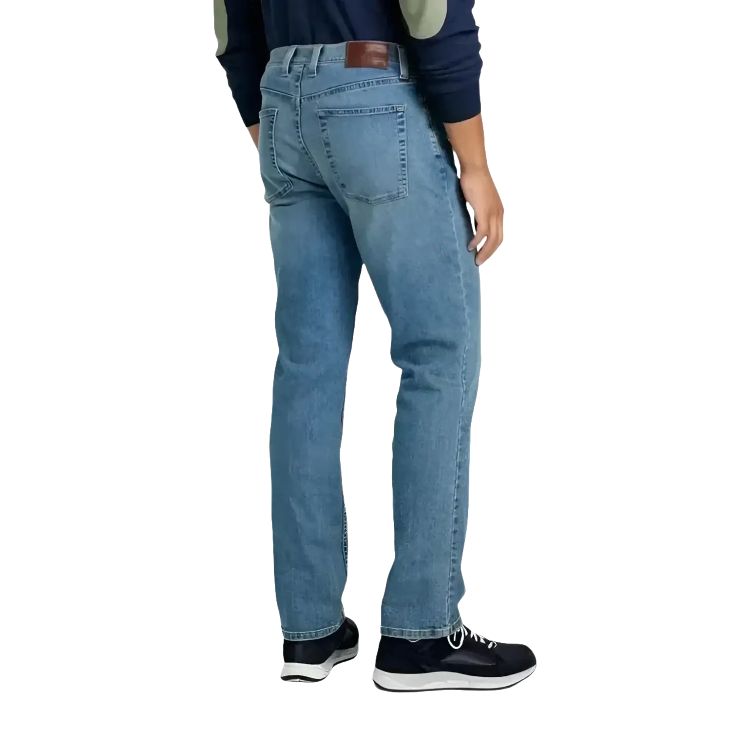 L.L. Bean Men's Beanflex Straight Leg Jeans in faded on model back view
