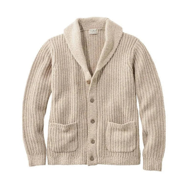 L.L. Bean Men's Classic Ragg Wool Cardigan Sweater in natural, flat front