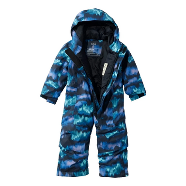 LL Bean Baby Cold Buster Snowsuit in aurora print, front view unzipped