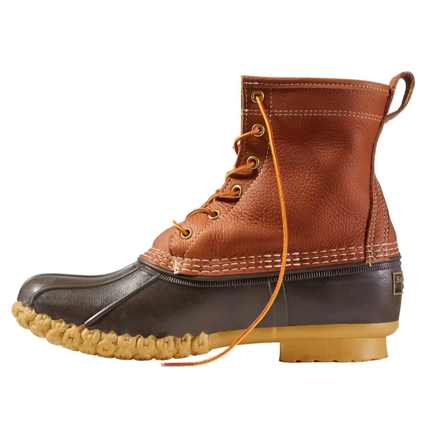 L.L. Bean Men's 8" Flannel-Lined Insulated Bean Boots in tan, bean brown, gun & apple cinnamon, inside view
