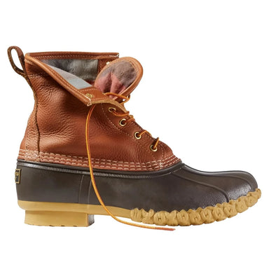 L.L. Bean Men's 8" Flannel-Lined Insulated Bean Boots in tan, bean brown, gun & apple cinnamon, side view