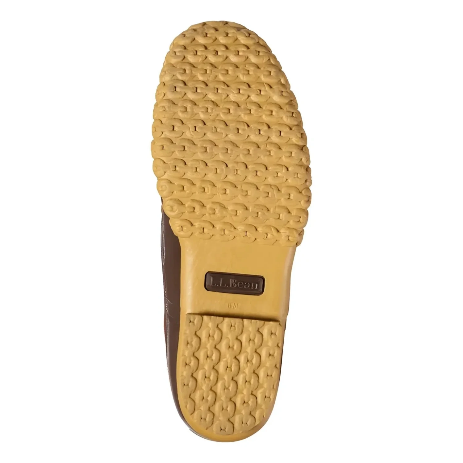 L.L. Bean Men's 8" Flannel-Lined Insulated Bean Boots in tan, bean brown, gun & apple cinnamon, sole view