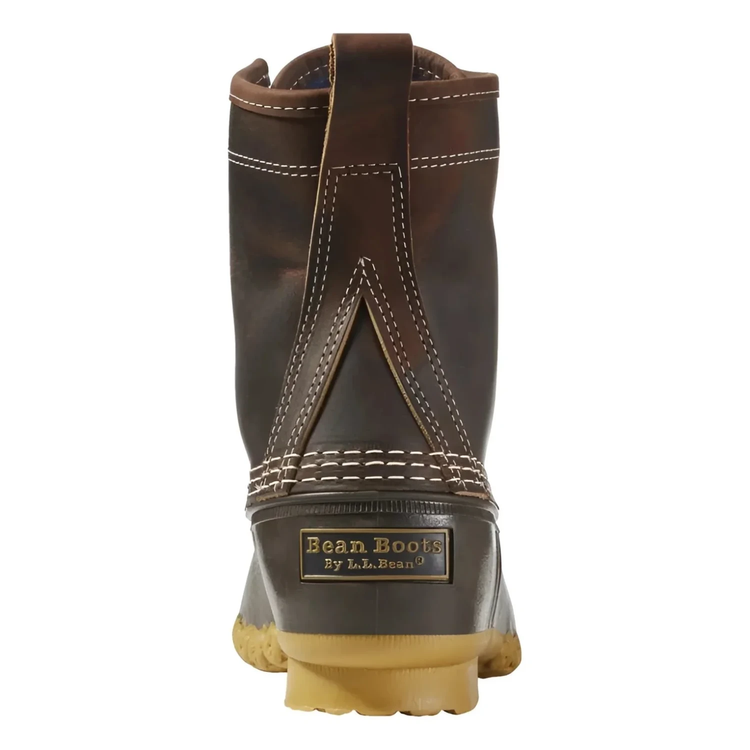 L.L. Bean Women's 8" Flannel-Lined Insulated Bean Boots in classic brown, bean boot brown, gum & iron, back view