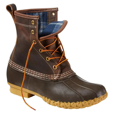 L.L. Bean Women's 8" Flannel-Lined Insulated Bean Boots in classic brown, bean boot brown, gum & iron, front angled view