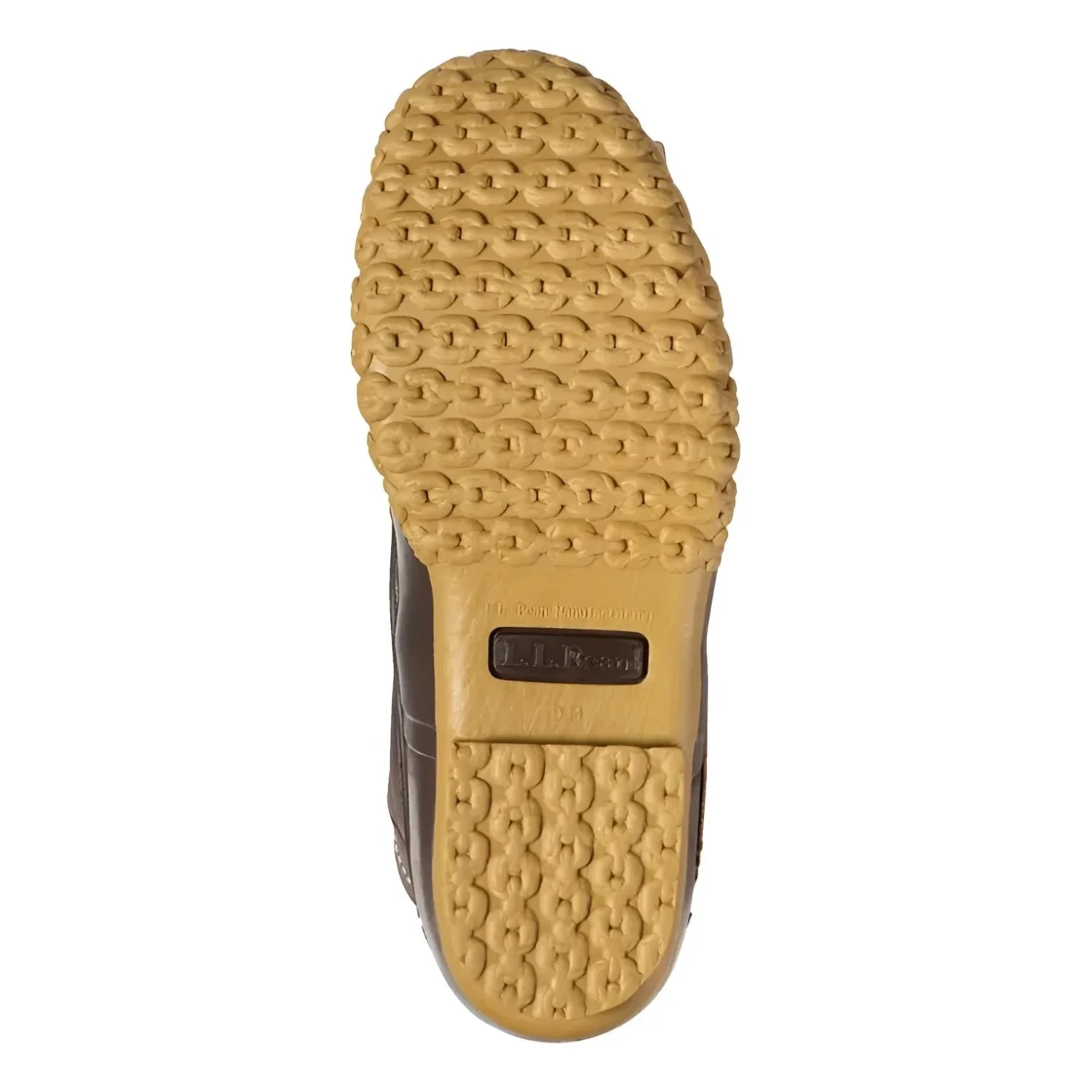 L.L. Bean Women's 8" Flannel-Lined Insulated Bean Boots in classic brown, bean boot brown, gum & iron, sole view