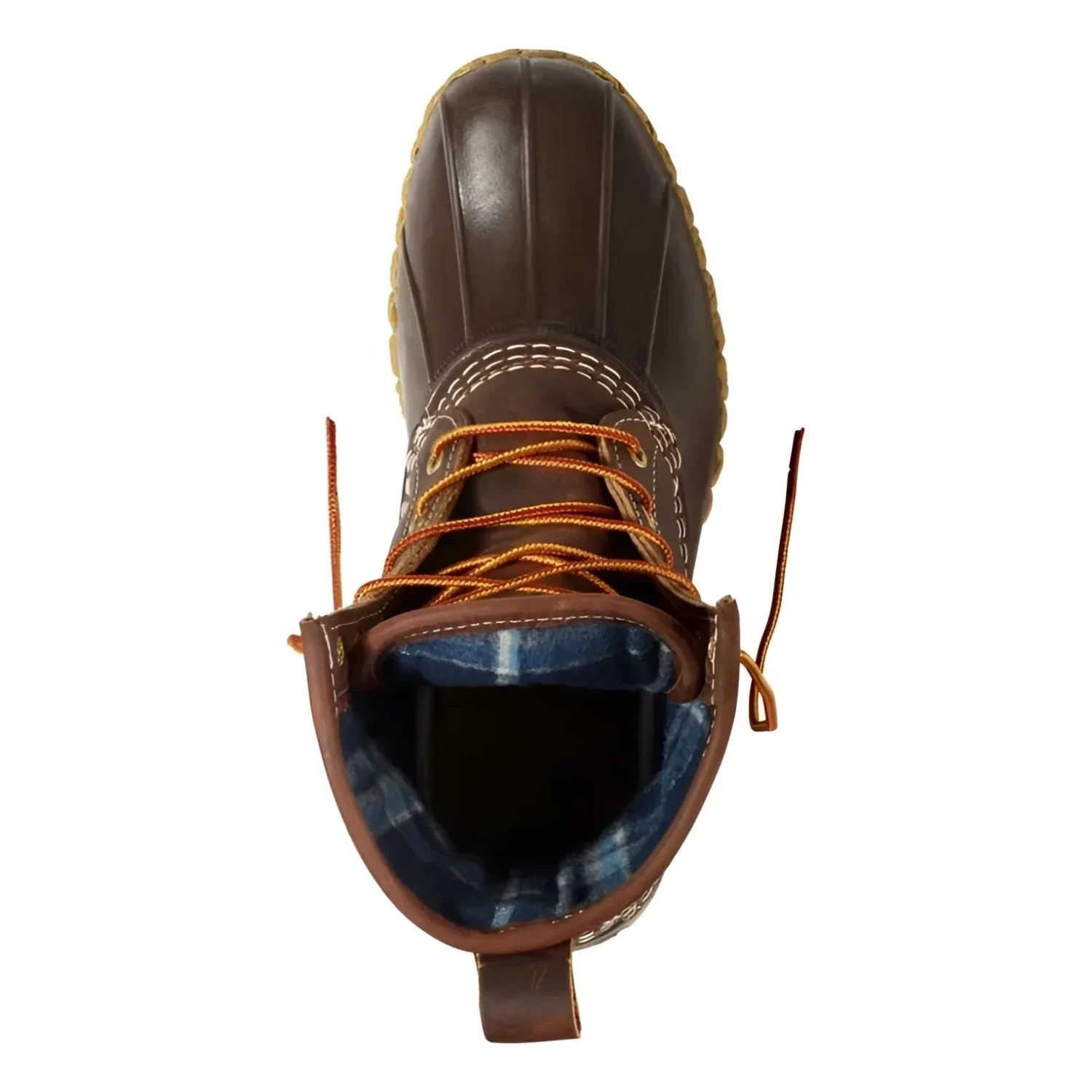 L.L. Bean Women's 8" Flannel-Lined Insulated Bean Boots in classic brown, bean boot brown, gum & iron, top view