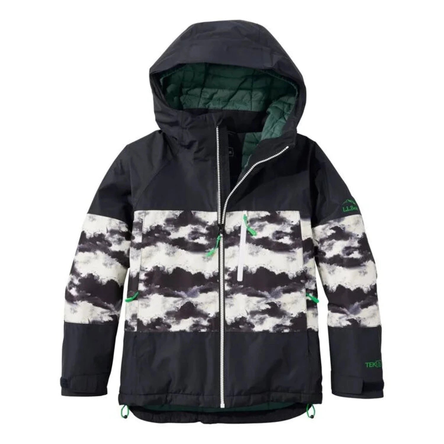 L.L. Bean Kid's Waterproof Wildcat Ski Jacket in midnight black cloud, flat front