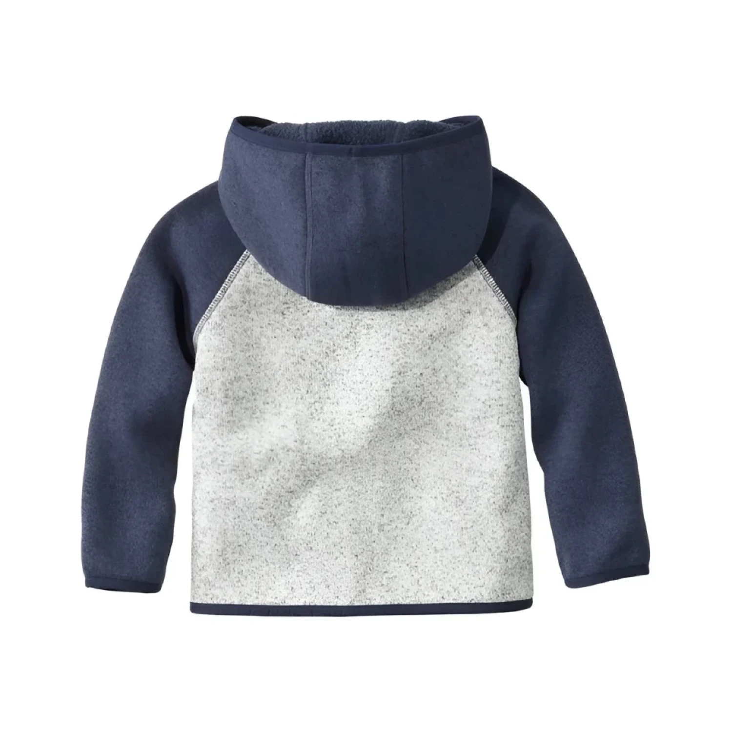L.L. Bean Baby Hooded Sweater Colorblock Fleece in bright navy & pewter, flat back view