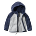 L.L. Bean Baby Hooded Sweater Colorblock Fleece in bright navy & pewter, flat front unzipped view
