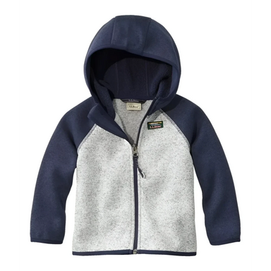 L.L. Bean Baby Hooded Sweater Colorblock Fleece in bright navy & pewter, flat front view