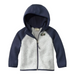 L.L. Bean Baby Hooded Sweater Colorblock Fleece in bright navy & pewter, flat front view