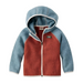 L.L. Bean Baby Hooded Sweater Colorblock Fleece in cadet blue & light mahogany, flat front view