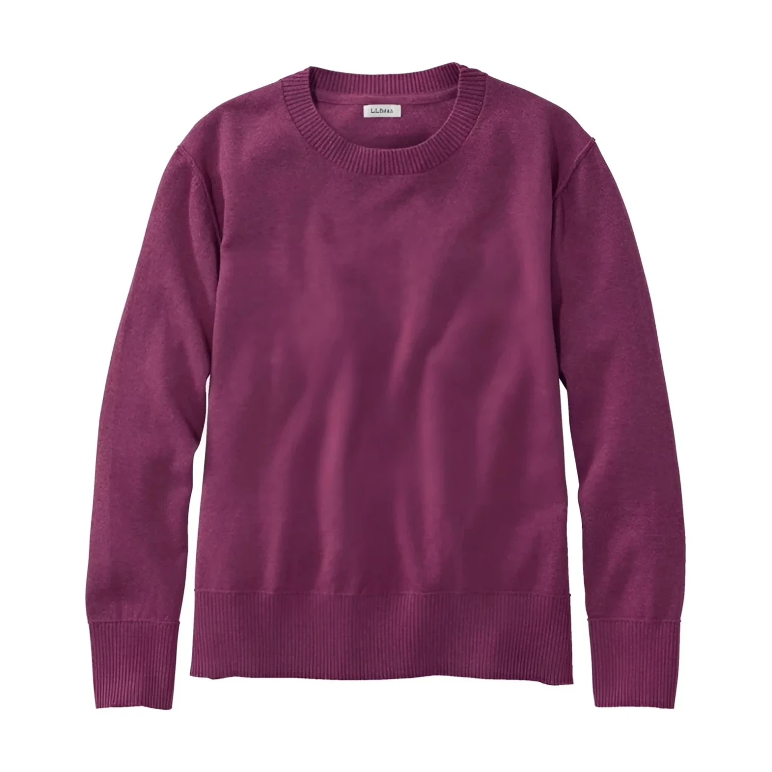 L.L. Bean Women's Cotton/Cashmere Crewneck Sweater in muted plum heather, flat front view