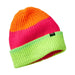 LL Bean Kid's Striped Beanie in neon reflective, flat view