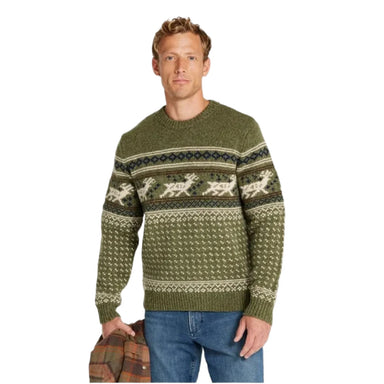 L.L. Bean Men's Classic Ragg Wool Fair Isle Crewneck Sweater IN MOUNTAIN SPRUCE, model front