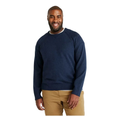 L.L. Bean Men's Wicked Soft Cotton/Cashmere Crewneck Sweater in navy on model front