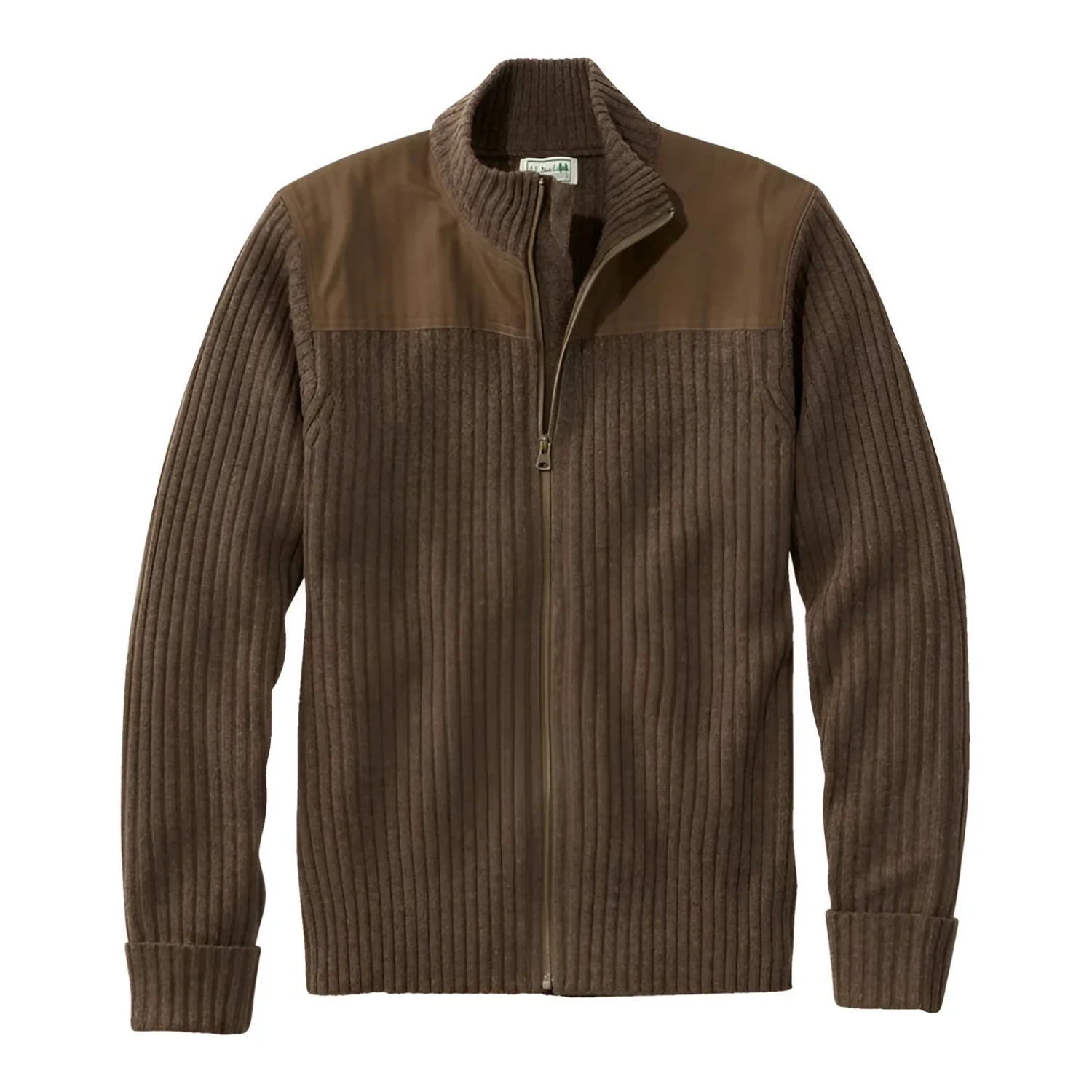 L.L. Bean Men's Commando Full Zip Sweater in deep woods green, lat front view