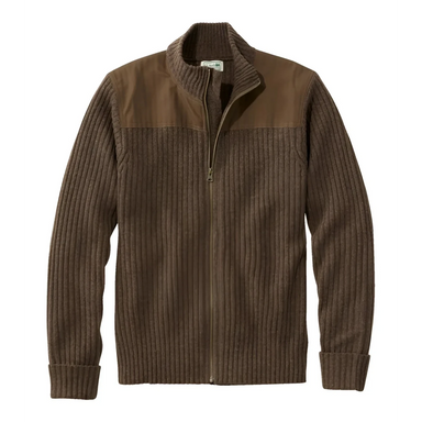 L.L. Bean Men's Commando Full Zip Sweater in deep woods green, lat front view