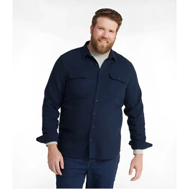 L.L. Bean Men's 1912 Field Flannel Shirt, Slightly Fitted Untucked Fit in classic navy, on model front view