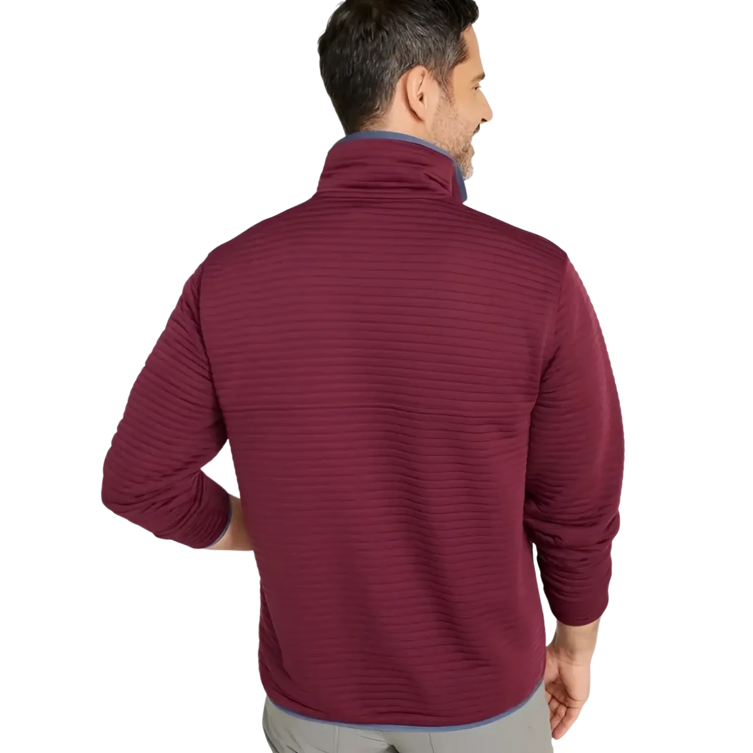 L.L. Bean Men's Airlight Knit Full-Zip in deep rosewood, on model back view