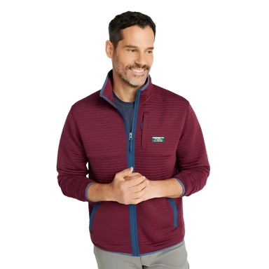 L.L. Bean Men's Airlight Knit Full-Zip in deep rosewood, on model front view